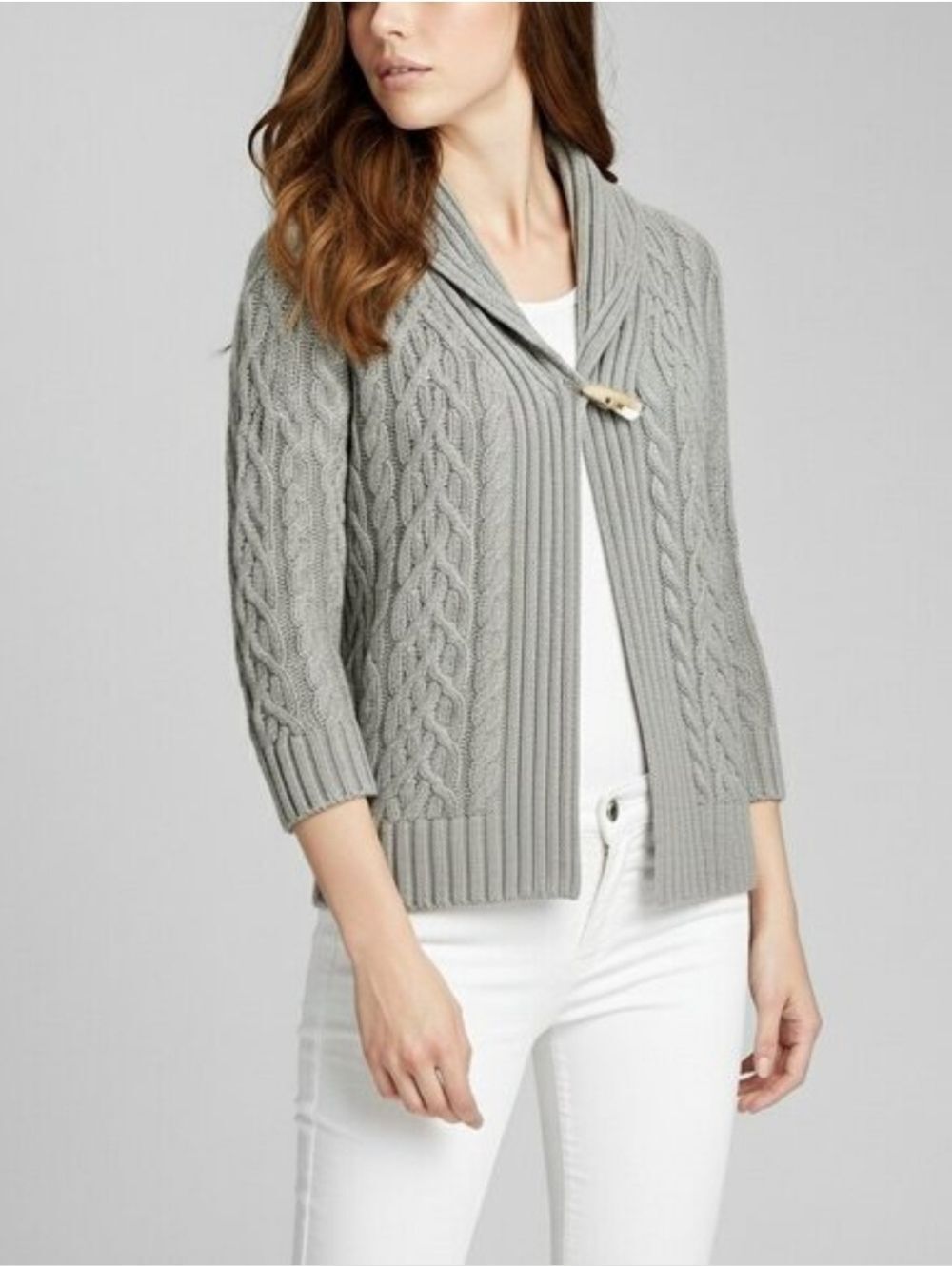 🍒EUC🍒 LRL WOOL Light Gray Cable Knit Cardigan